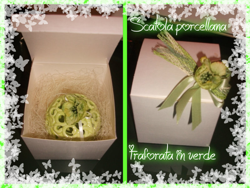 Scatola traforta in porcellana verde - 7x7 -