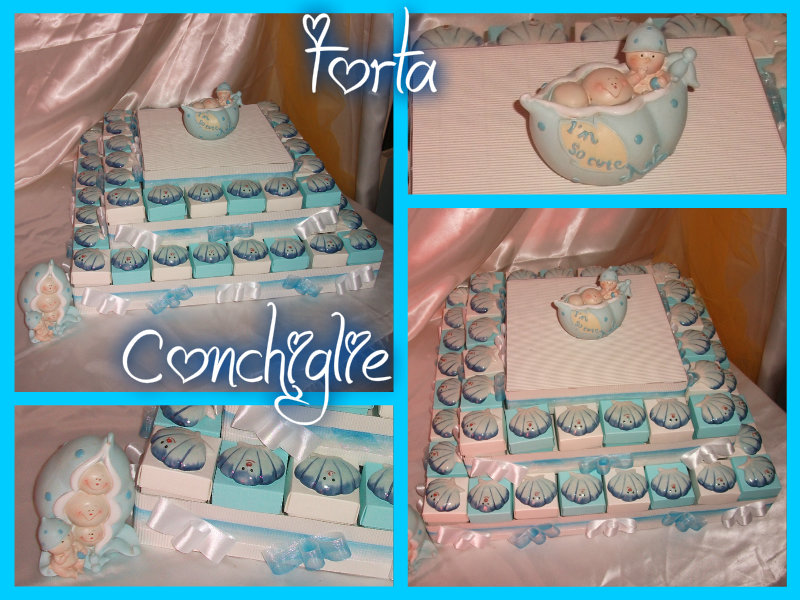 Torta quadra Conchiglie in azzurro