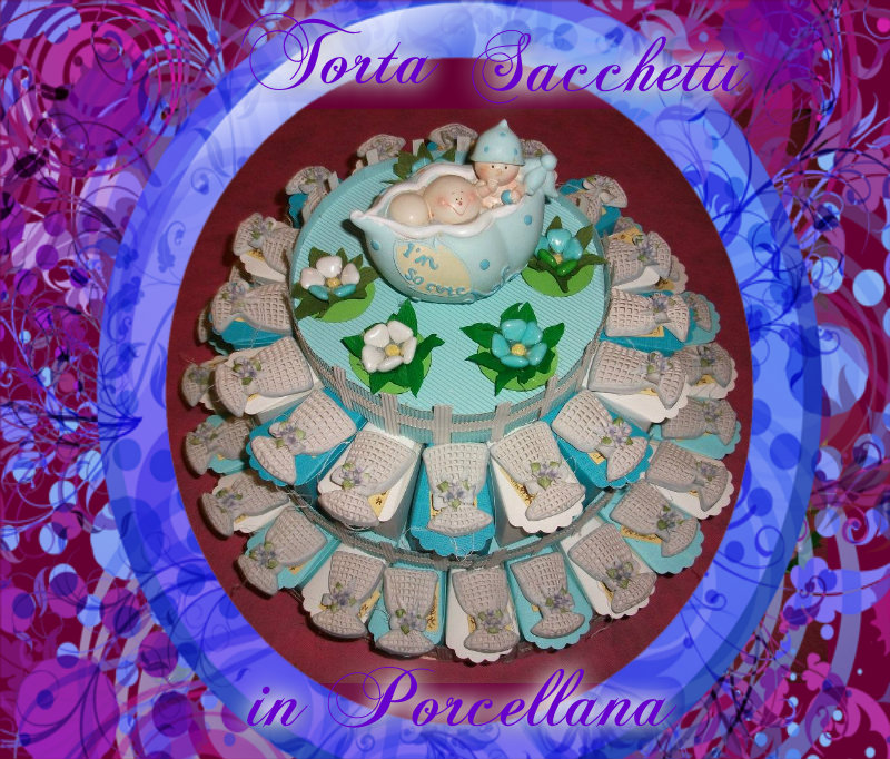 Torta Sacchetti Porcellana in celeste