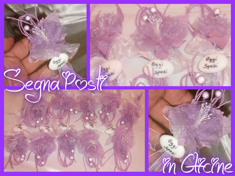 Segna Posto Fiore glicine e confetto
