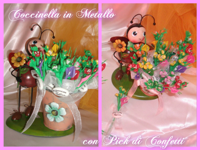 Vaso Coccinella in Metallo con Pick di confetti