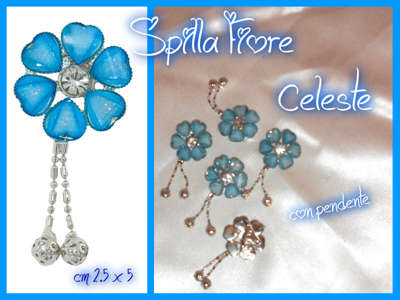 Spilla Fiore con pendente - Celeste -