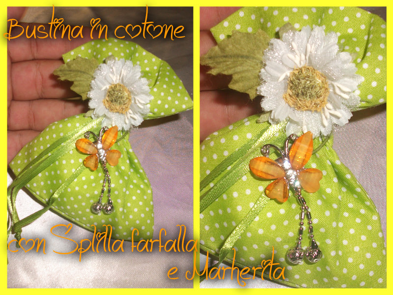 Bustina Cotone Pois - con spilla Farfalla -