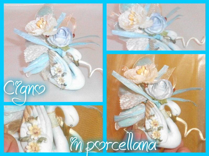 Cigno in porcellana con pick fiori